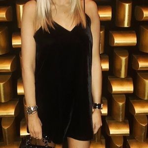 Cami nyc black velvet slip dress with lace across back size medium